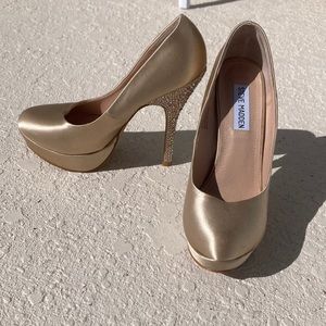 Satin and rhinestone high heels